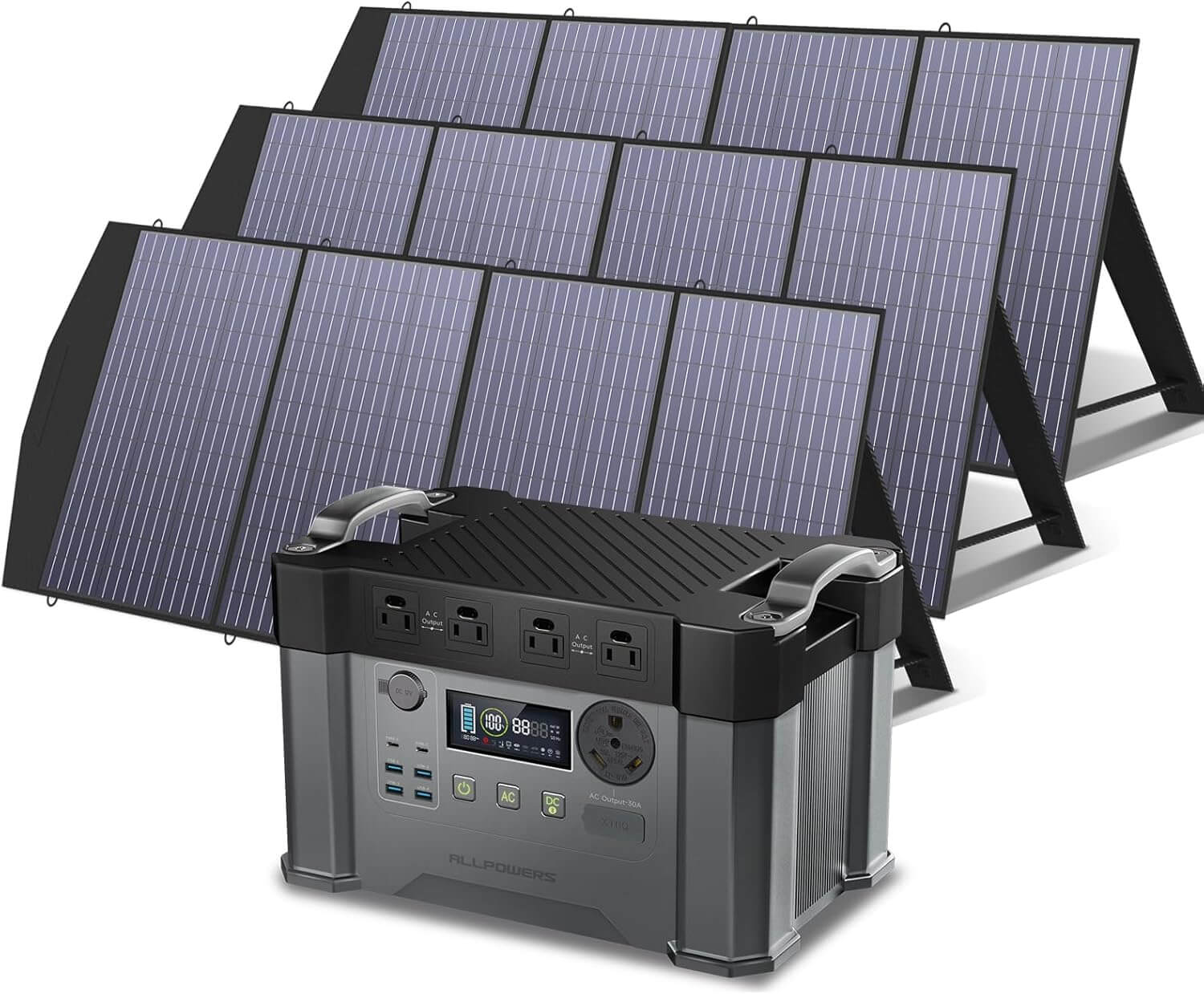 ALLPOWERS S2000 Pro Solar Generator with 3x SP033 Panels Included 2400W MPPT Portable Power Station with 3pcs Foldable Solar Panel 200W, Solar Backup Power