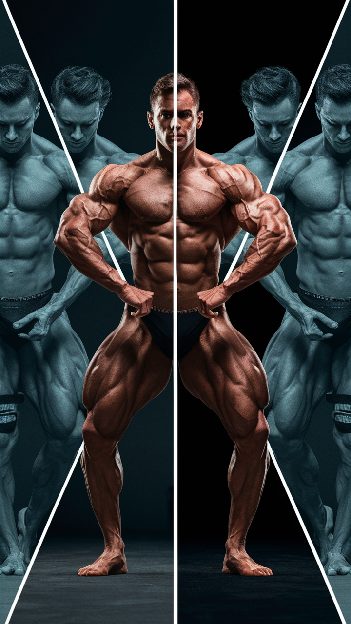 image showing a person's body transformation from age 30 to 40 through consistent bodybuilding