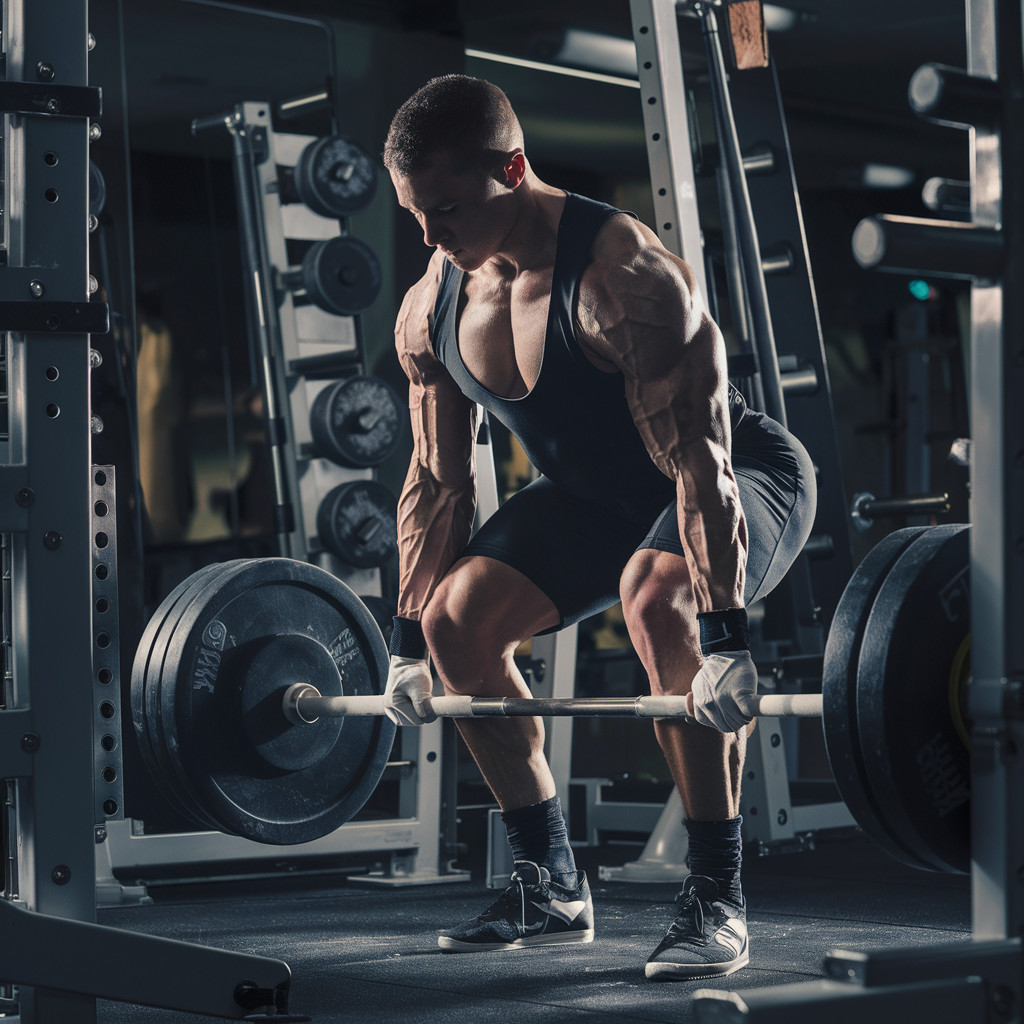 A muscular individual performing a deadlift