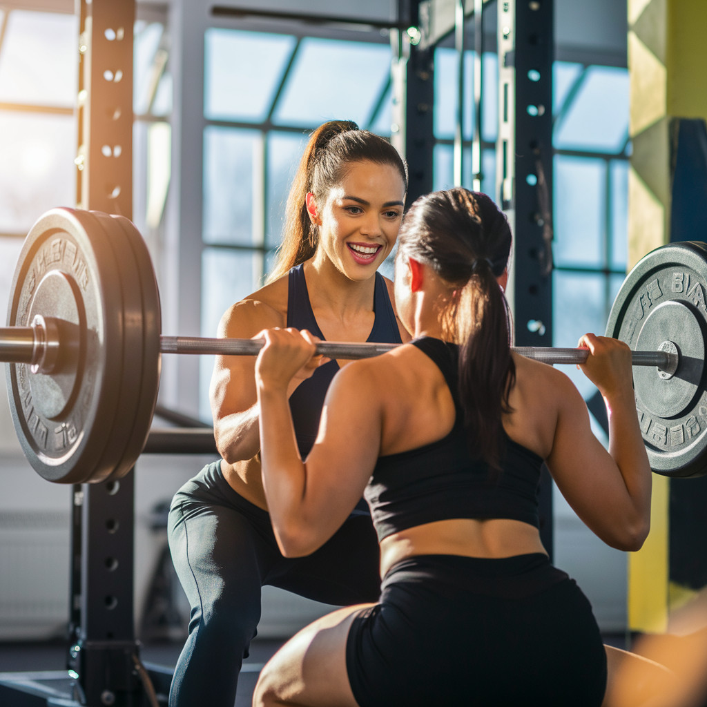 personal trainer showing proper squat technique