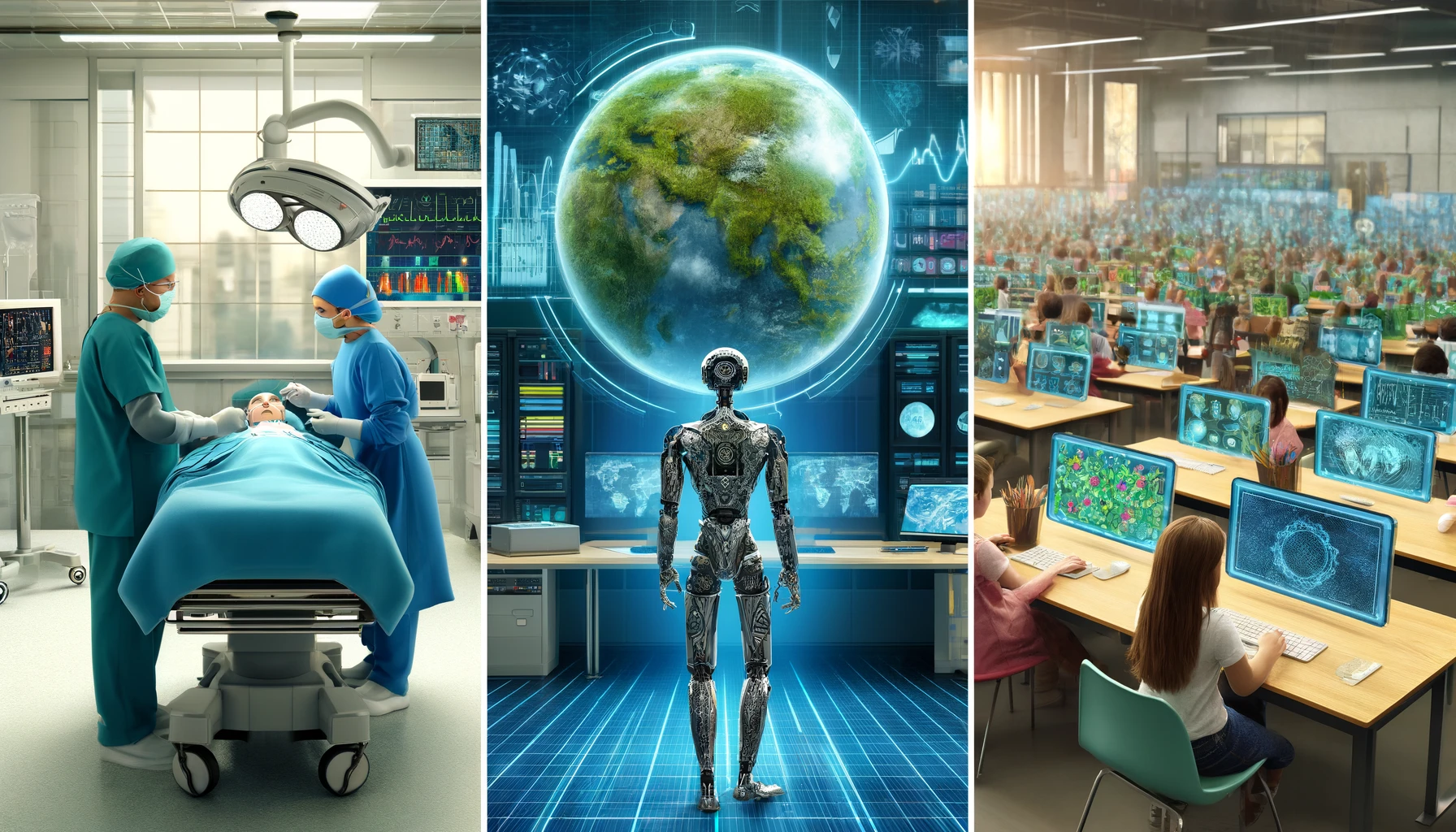 A-series-of-three-impactful-images-depicting-how-artificial-intelligence-is-affecting-the-world_-1.-__Healthcare___-A-modern-hospital-room-where-a-rob.