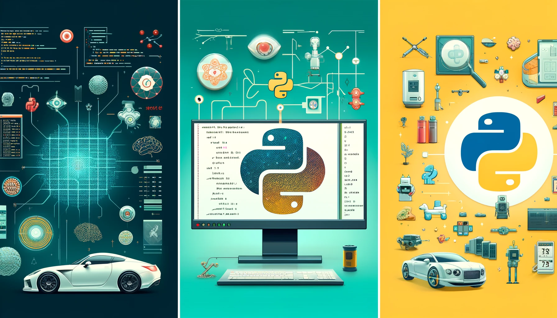 imágenes educativas que muestran cómo Python es un lenguaje fundamental en el desarrollo de la inteligencia artificial.