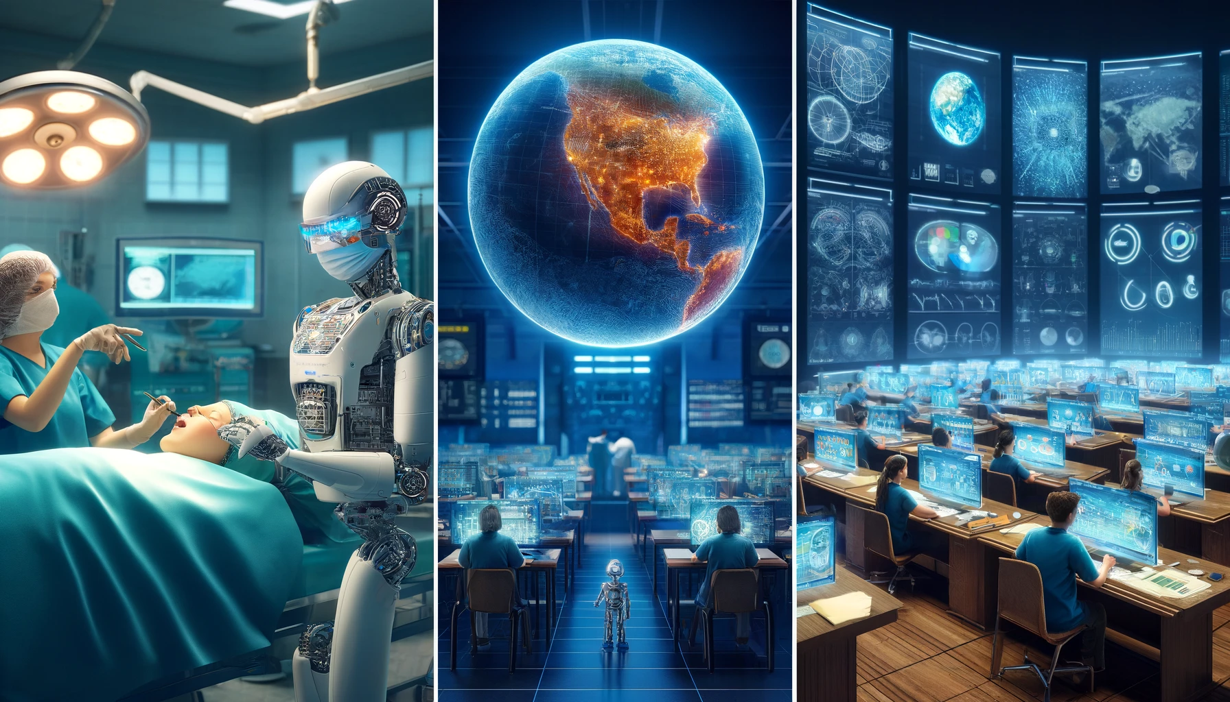 A-series-of-three-impactful-images-depicting-how-artificial-intelligence-is-affecting-the-world_-1.-__Healthcare___-A-modern-hospital-room-where-a-rob.