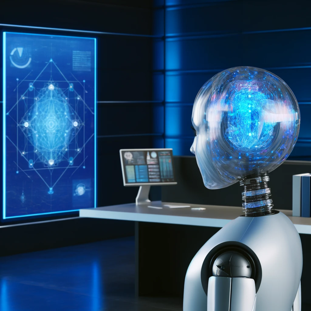 A-visually-engaging-and-realistic-depiction-of-the-concept-of-artificial-intelligence.-The-image-features-a-large-futuristic-computer-screen-displayi