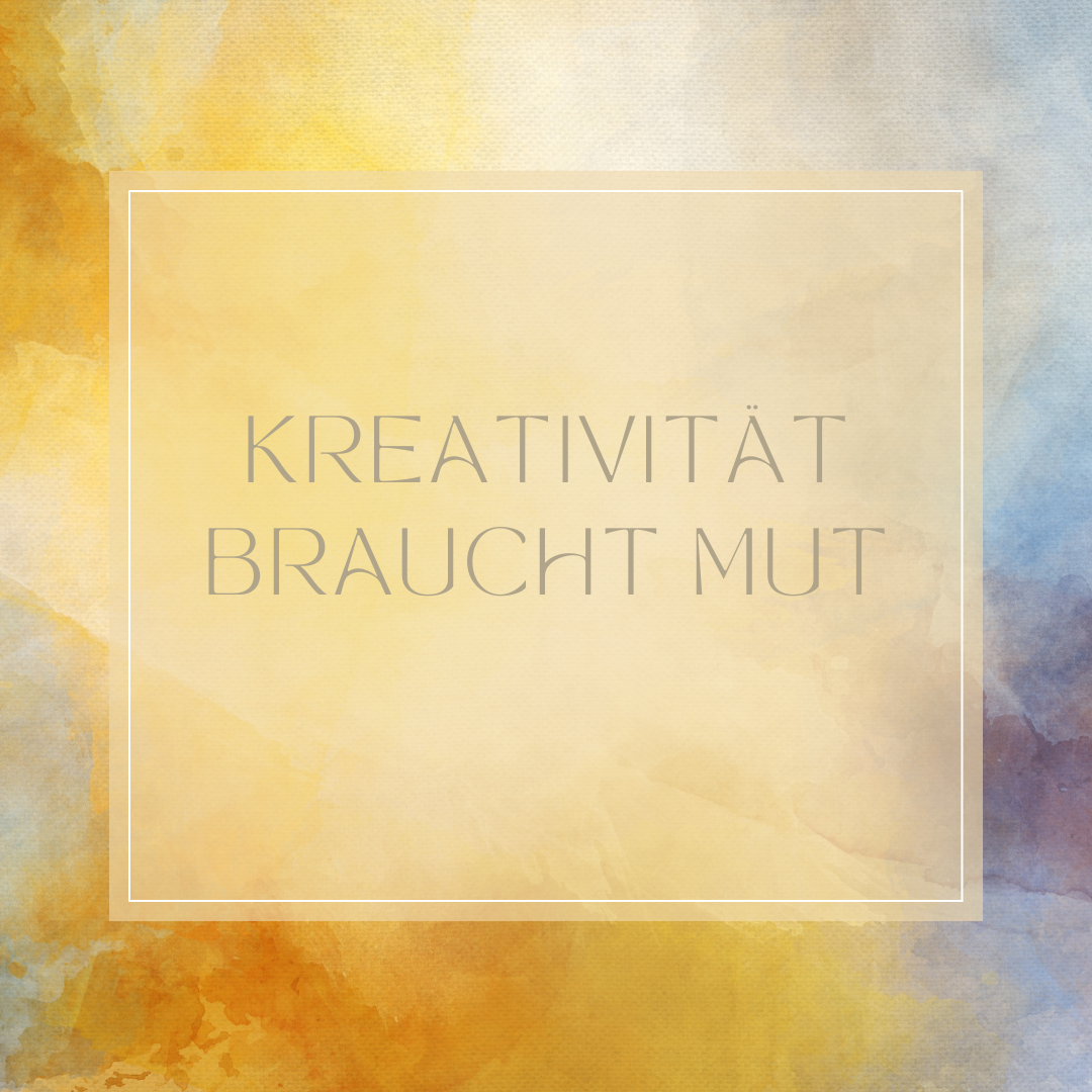 Gelb Lila Wasserfarbe Farbverlauf Kreativität braucht Mut Zitat Motivation Instagram Beitrag