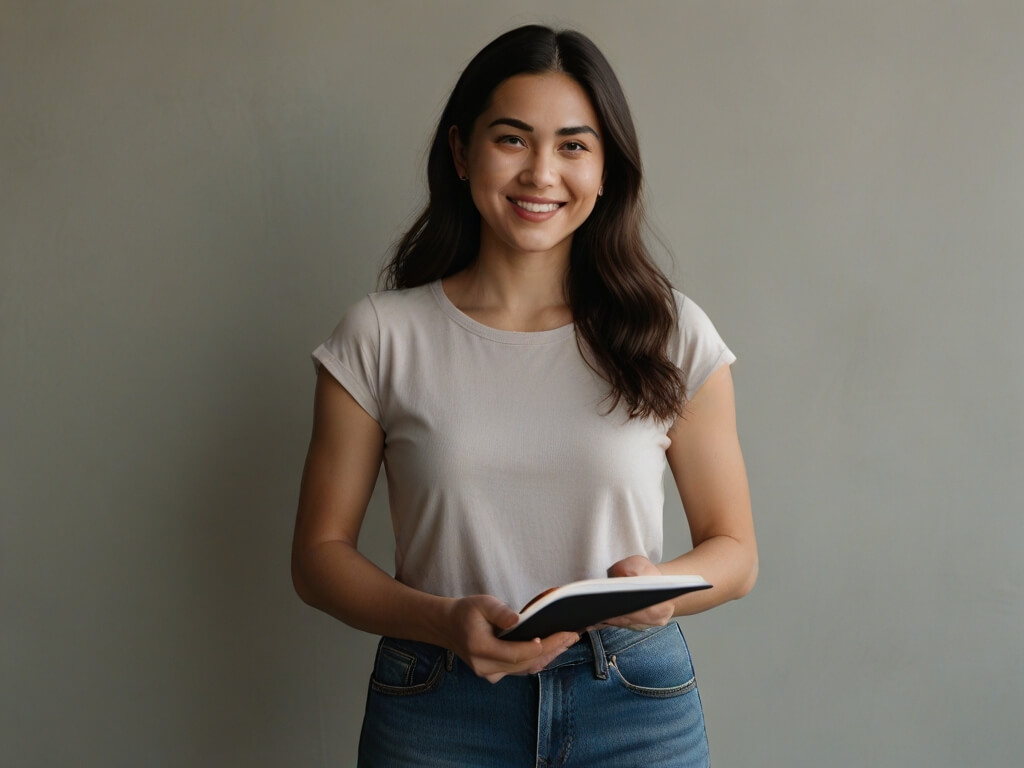 woman holding a journal