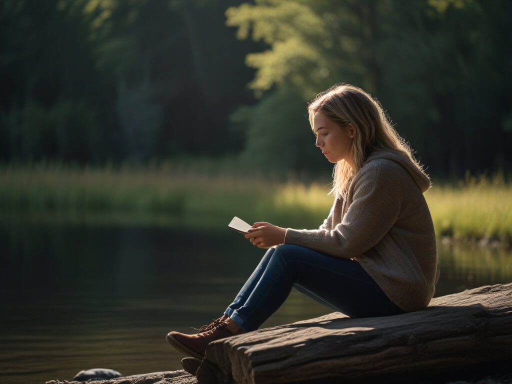 a woman in a quiet place focusing without distractions